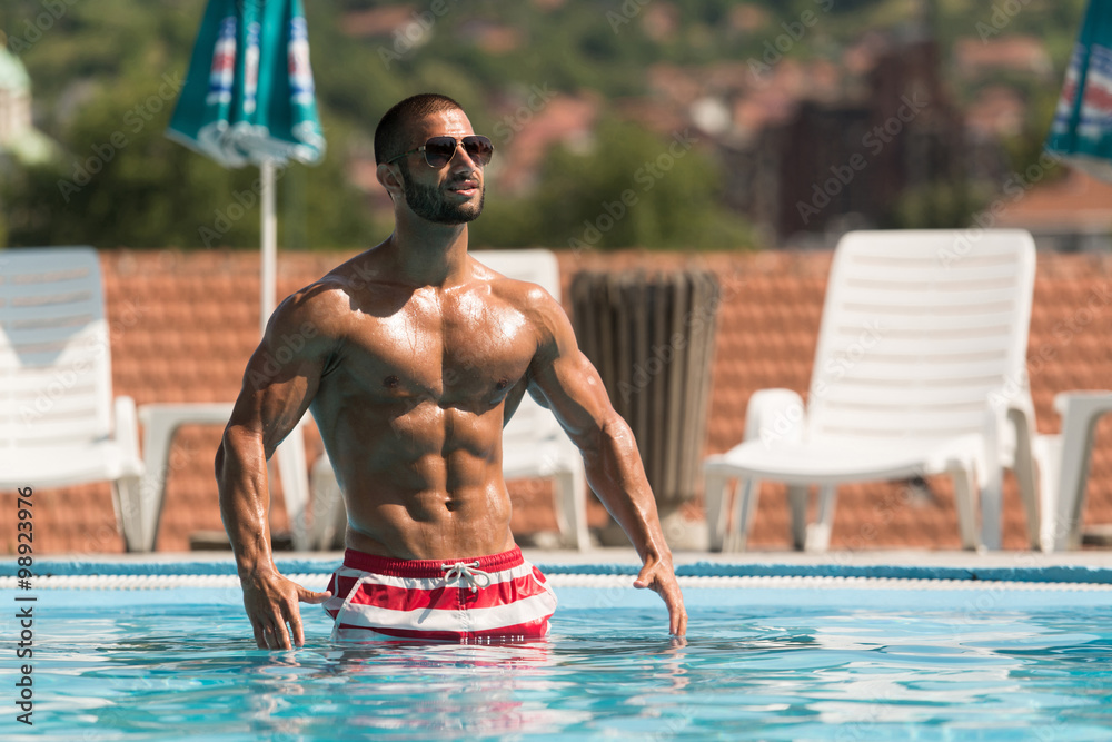 Perfect Abs In A Pool Spa Outdoors