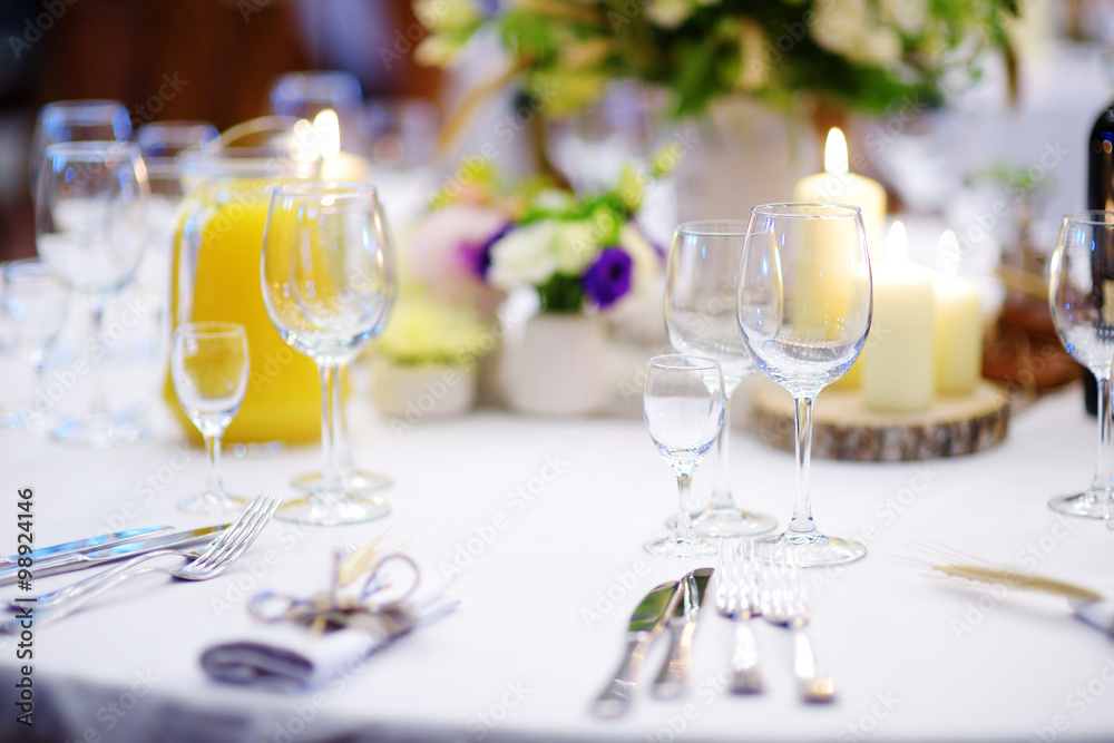 Table set for an event party or wedding reception