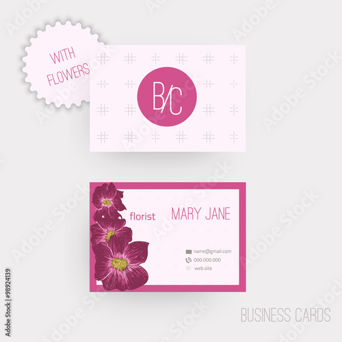 Vector floral horizontal business cards. Complied with the euro standard sizes.