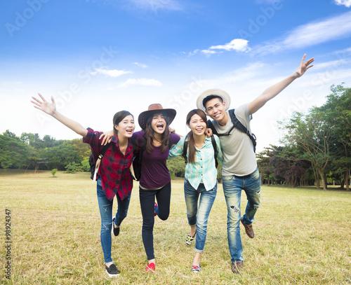 happy young group enjoy vacation and tourism