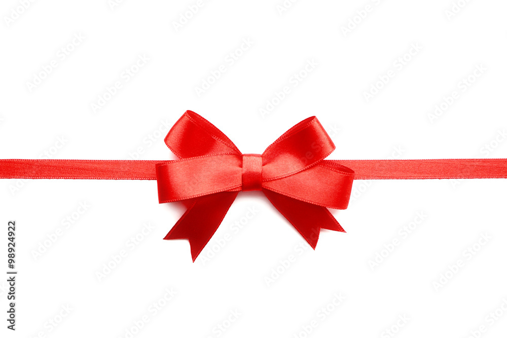 Shiny red ribbon with bow isolated on white Shiny red ribbon with bow isolated on white