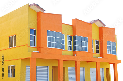 New modern built 2 storey shophouse  isolated on white