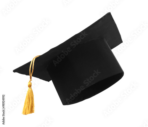 Black student hat, isolated on white photo