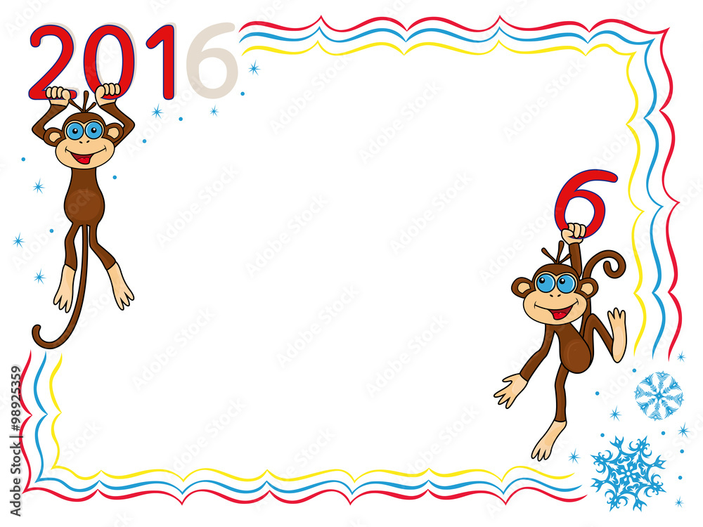 Obraz premium Greeting card with two Amusing Monkeys