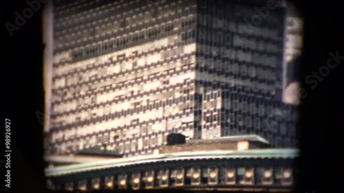 View of the New York City skyline from a boat in the mid 1960's