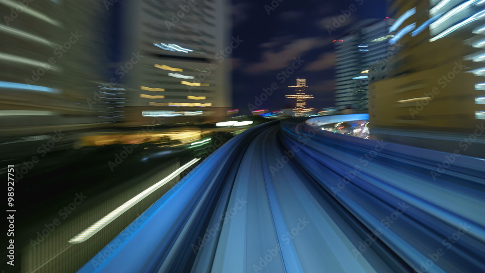 Timelapse of moving train in Tokyo, Japan
