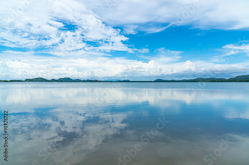 Reflex picture of sea and blue Sky at Mangrove forest in Kung Krabaen Bay Chathaburi Province, Thailand 