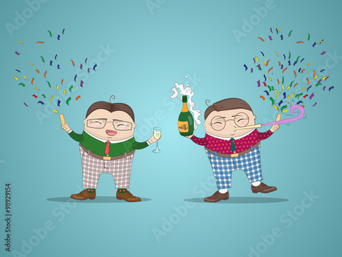 New Year background with funny cartoon characters.