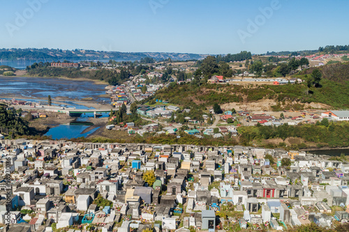Aerial view of a cemetery in Castro, Chiloe island, Chile © Matyas Rehak