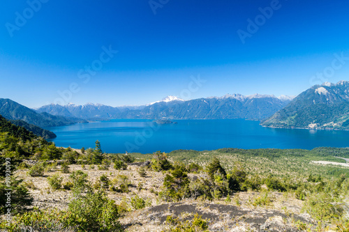 Lago Todos los Santos  Lake of all the Saints  with Monte Tronador volcano in background  Chile