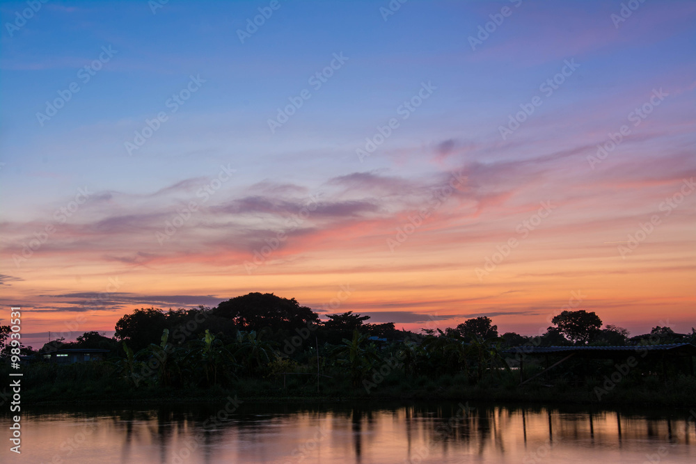 Sunset at twilight at pond  ,Samutprakarn Thailand