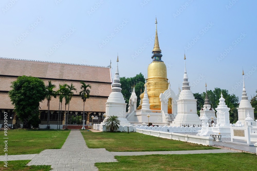 golden pagoda in wat suan dok temple, chiang mai, thailand