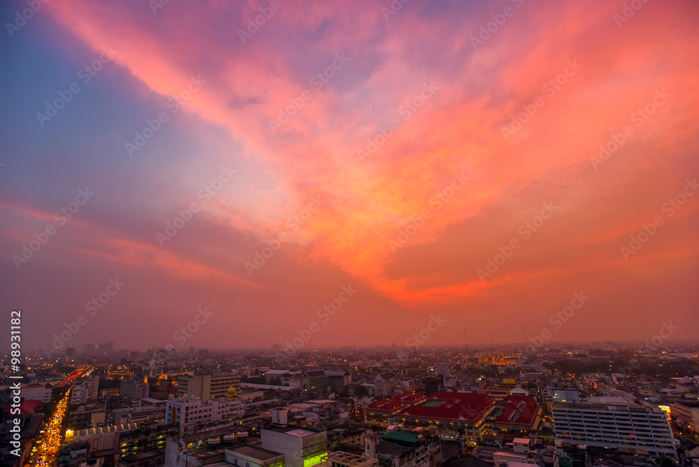 Beautiful Cityscape Sunset at Bangkok, Thailand