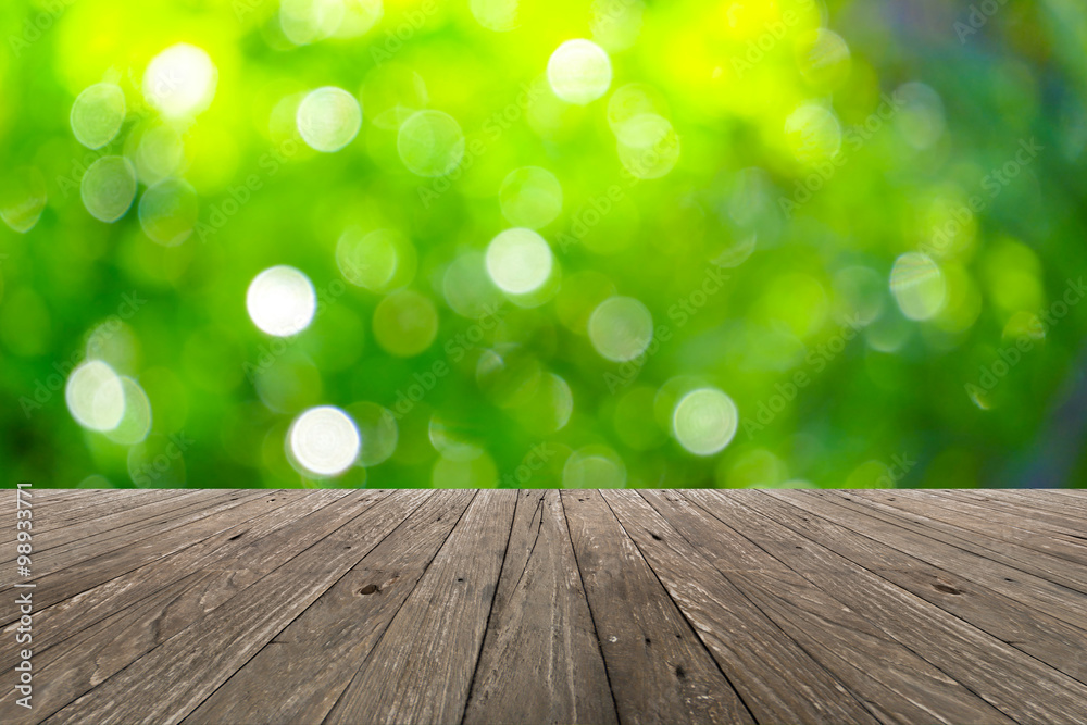 Perspective wood and bokeh light background Perspective wood and bokeh light background