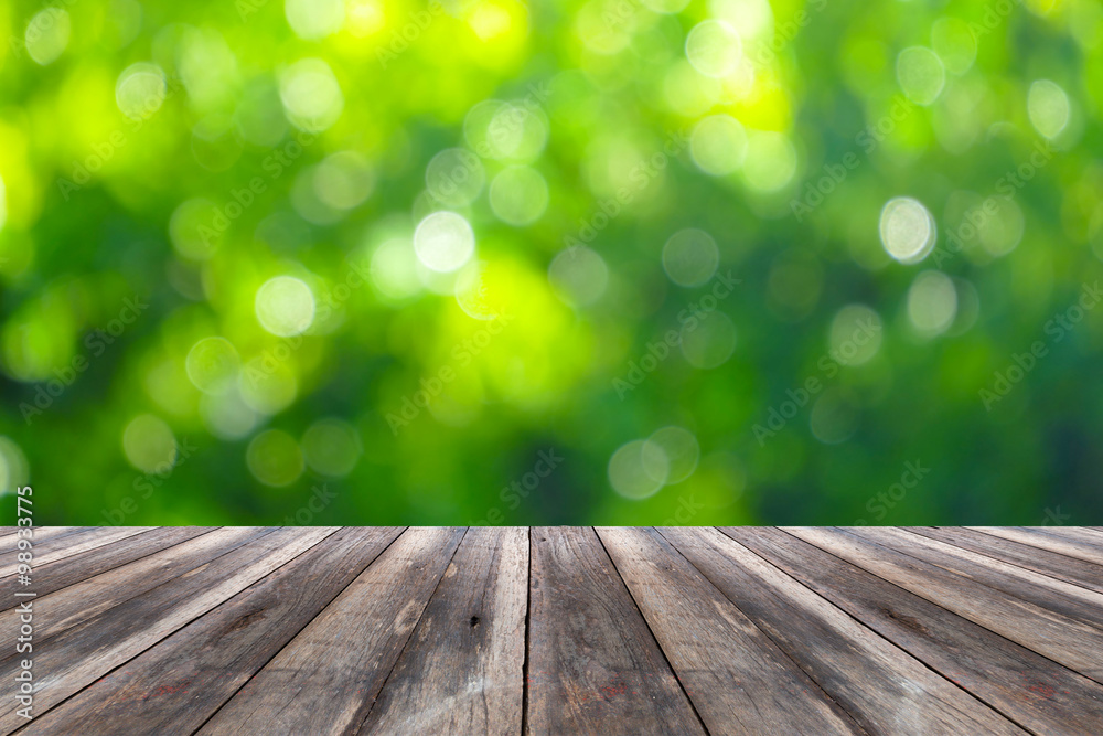 Perspective wood and bokeh light background Perspective wood and bokeh light background