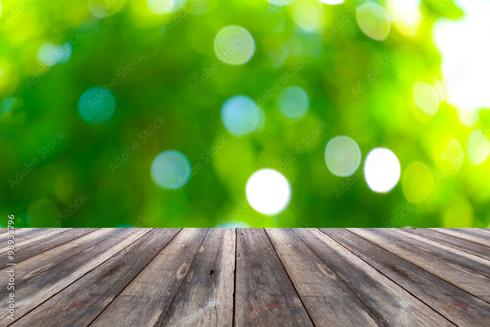 Perspective wood and bokeh light background Perspective wood and bokeh light background