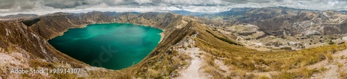 Panorama of Quilotoa crater and valley of Toachi river,  Ecuador photo