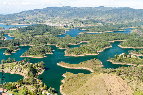 Fototapeta Naklejka Na Ścianę i Meble -  Aerial view of Guatape (Penol) dam lake in Colombia