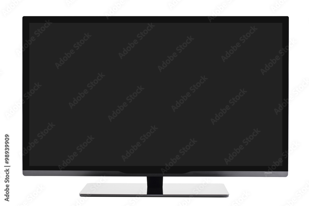 View of widescreen internet tv monitor isolated on white backgro View of widescreen internet tv monitor isolated on white backgro