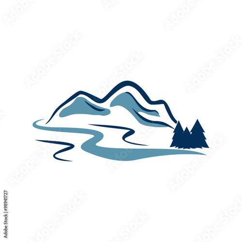 River Mountain Canyon Adventure Logo Illustration