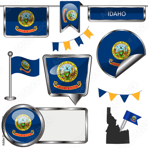 Glossy icons with flag of state Idaho photo