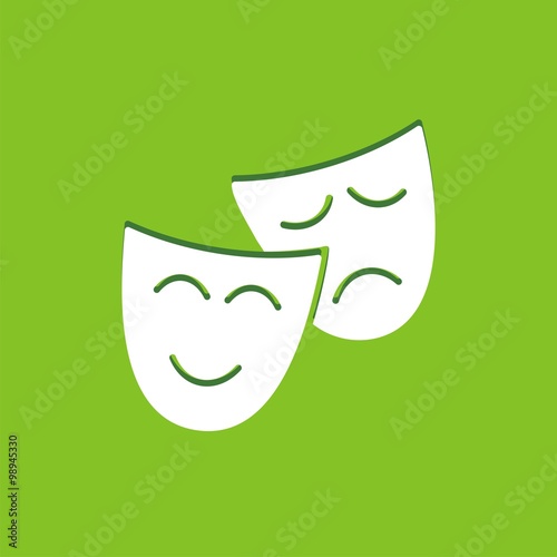Icono de máscaras, teatro o carnaval sobre un fondo verde. Ilustración vectorial 