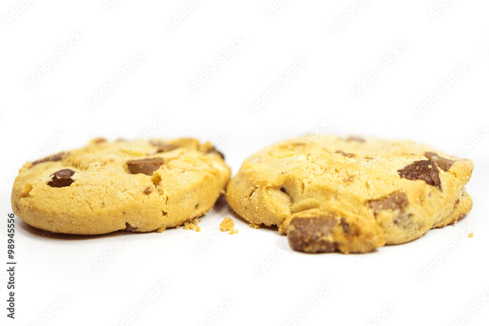 bitten chocolate chip cookie isolate on white background