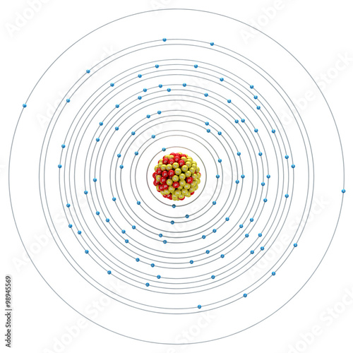 Americium atom on a white background