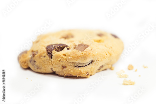 bitten chocolate chip cookie isolate on white background