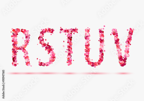 Pink rose petals alphabet. Part 5. Letters R, S, T, U, V.