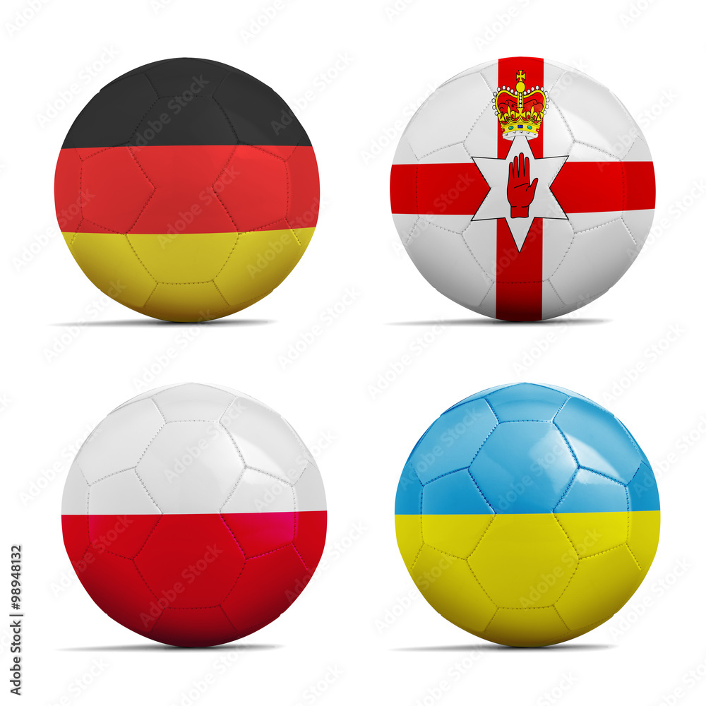 Soccer balls with group C team flags, Football Euro 2016.