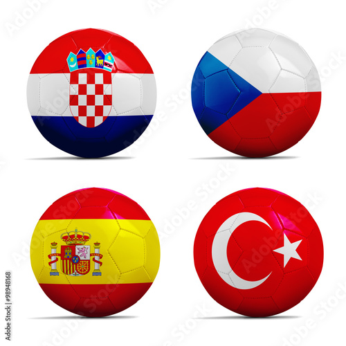 Soccer balls with group D team flags, Football Euro 2016.