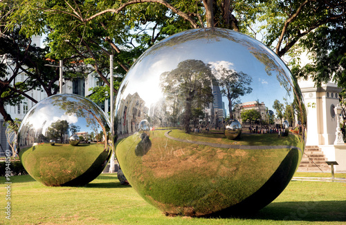 Singapore-December 2015.Mirror Balls in Empress Place in Singapo