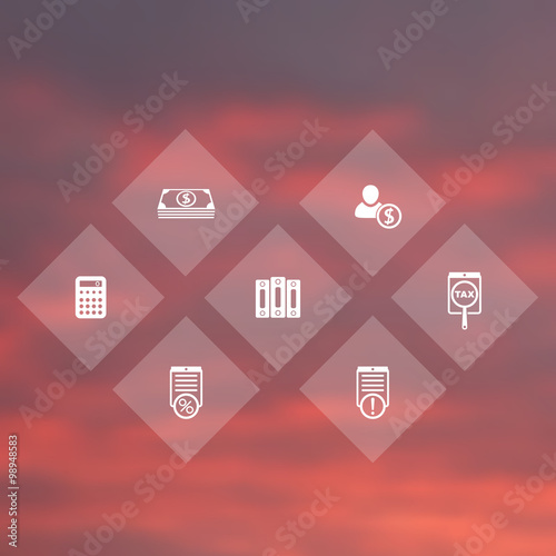 Bookkeeping, finance, payroll rhombic transparent icons, vector illustration