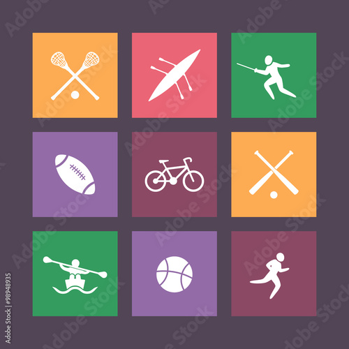 College sports square color icons, vector illustration