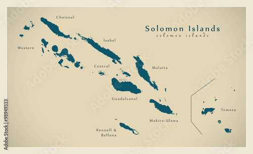 Modern Map - Solomon Islands with names SB