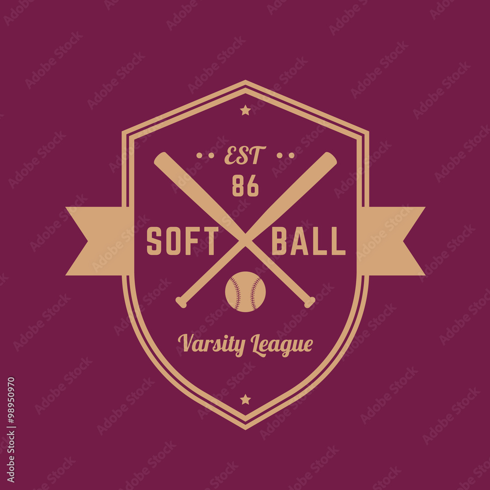 Softball vintage badge, logo template, t-shirt design, vector illustration