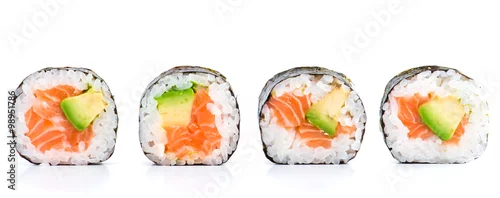 Obraz  z motywem close-up of traditional fresh japanese seafood sushi rolls on a