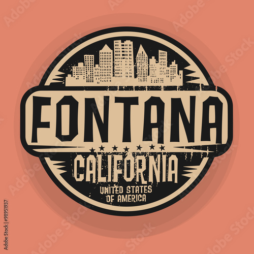 Stamp or label with name of Fontana, California