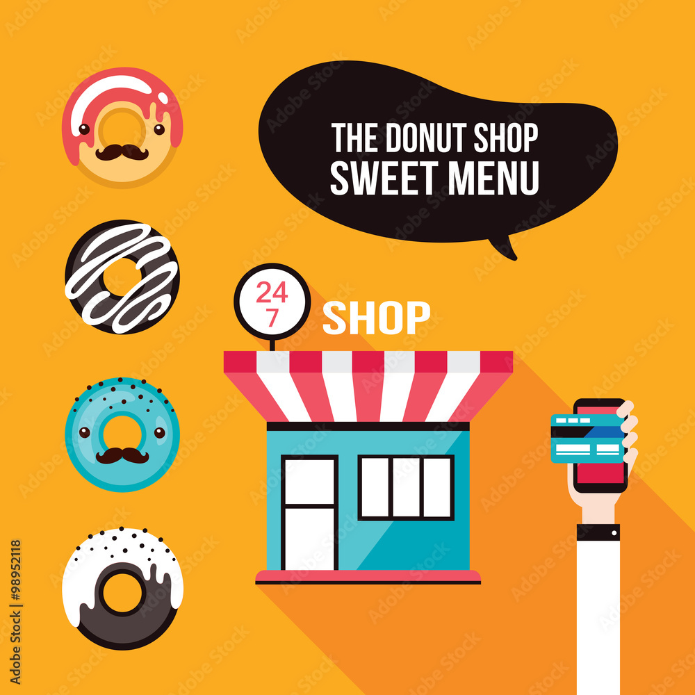 Donut icons Delicious dessert Food ordering Cafe shop facade