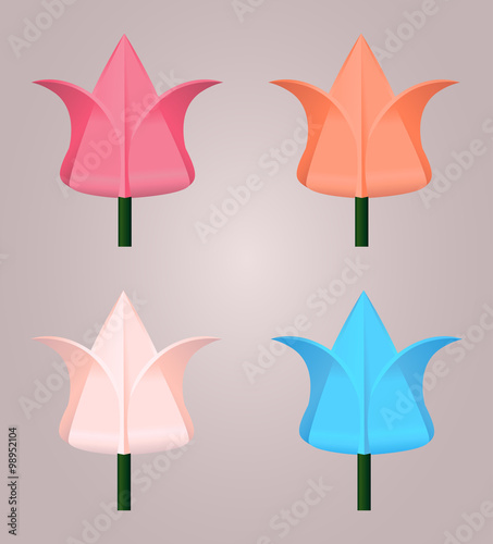Set sector origami paper flowers for logos, icons