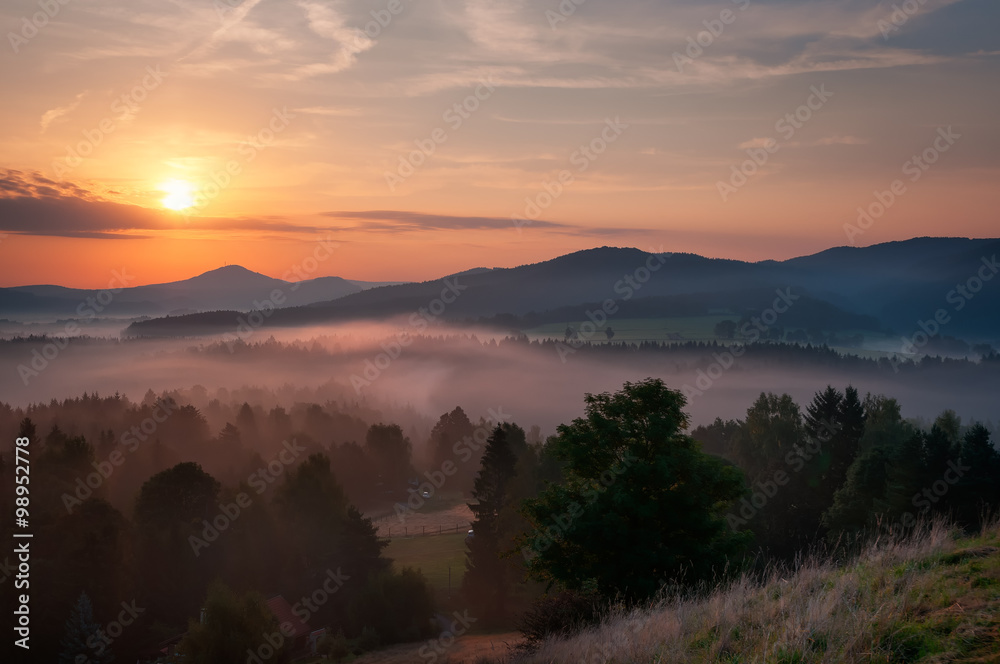 Sunrise at Bohemian Switzerland forest, Czech republic