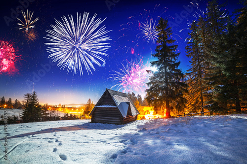 New Years firework display in Tatra mountains, Zakopane