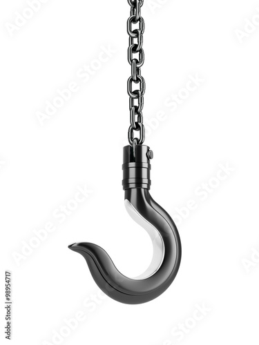 Crane hook with link, isolated on white background.