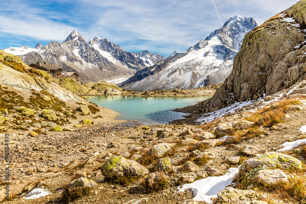 Lac Blanc And And Mountain Range - France