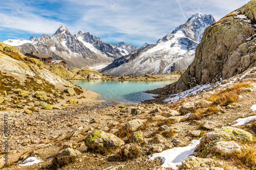 Lac Blanc And And Mountain Range - France