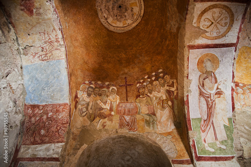 Ancient mural on wall of ruined church in Demre
