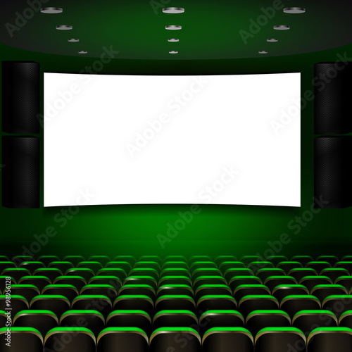 Cinema auditorium with screen and seats. Vector.