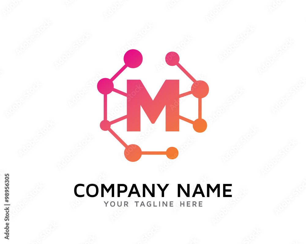 Letter M Connecting Network Logo Letter M Connecting Network Logo