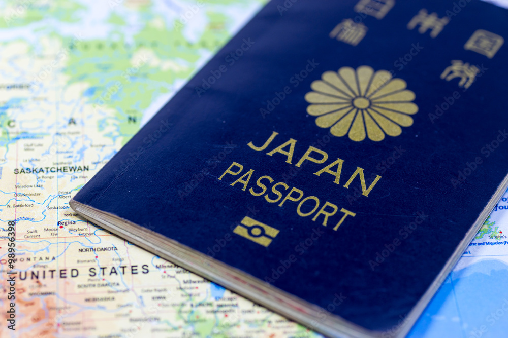 Image of travel, with Japanese passport and map Image of travel, with Japanese passport and map